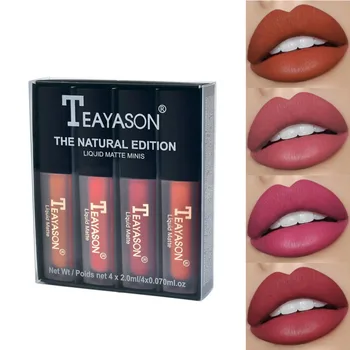

4pcs Matte Lip Gloss Set Long-lasting Waterproof Non-stick Cup Velvet Lip Glaze Lipstick Kit