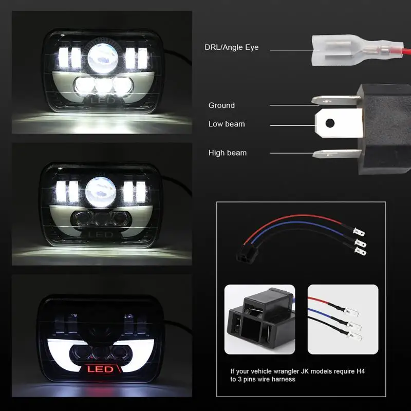 Водонепроницаемый 7x6 5X7 светодиодный фары 300 Вт дальний и ближний свет светодиодный H4 Halo сигнал поворота для Jeep Wrangler Toyota Пикап Ford