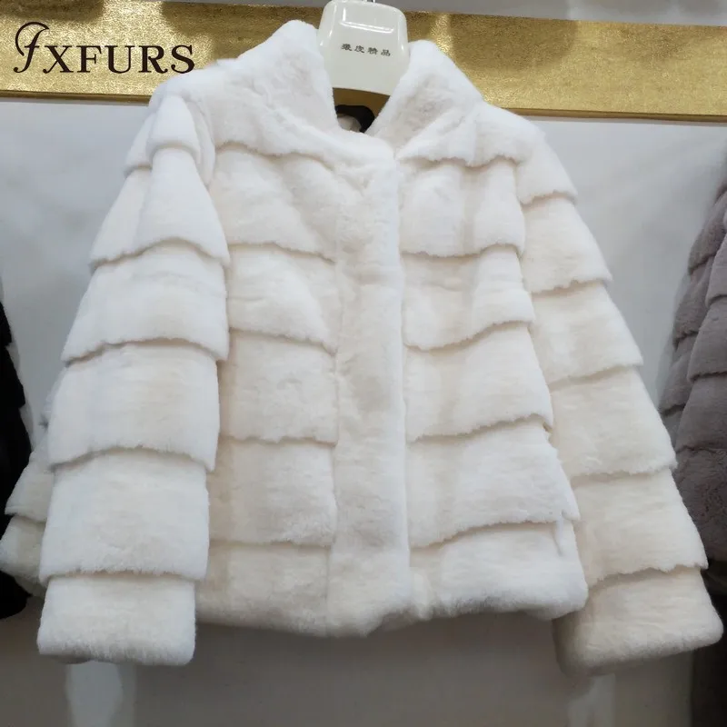 

2019 Winter Women Rex Rabbit Fur Jackets Short Warm Fur Coats Girl Casual Genuine Full Pelt Overcoats New Luxury