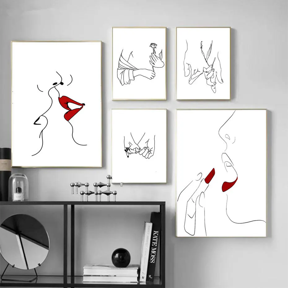 

Poster Wall Art Paintings On The Wall Women Red Lips Line Drawing Painting Nordic Posters And Prints Home Decor Wall Picture Art