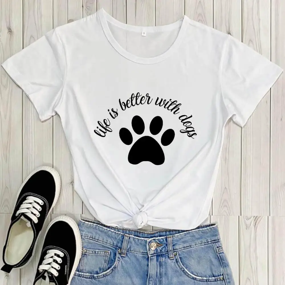 

Женская футболка Life Is Better With Dogs из 100% хлопка, забавные повседневные летние топы с круглым вырезом и коротким рукавом, рубашки для любителей собак, подарок для любимых питомцев