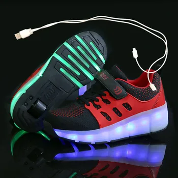 

Black Green Pink USB Charging Fashion Girls Boys LED Light Roller Skate Shoes For Children Kids Sneakers With Wheels One wheels