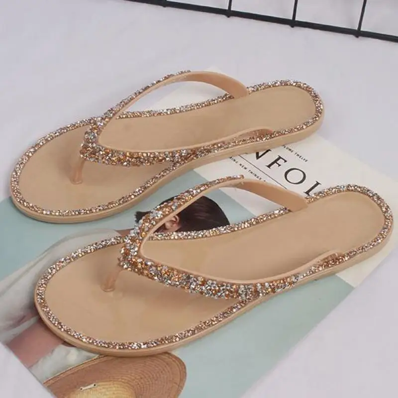 white bling flip flops