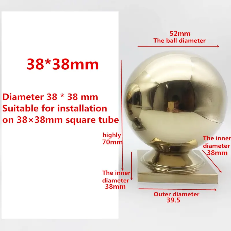 golden38mm 304 шар из нержавеющей стали, квадратный шар сиденья, сварной полый шар, подходит для лестничных поручней, наружное ограждение украшения - Цвет: golden38mm