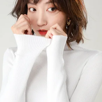 

Sweater Bottoming Shirt Female Autumn And Winter Hooded Half-High Collar Slim Sweater Pure Color wild Sweaters