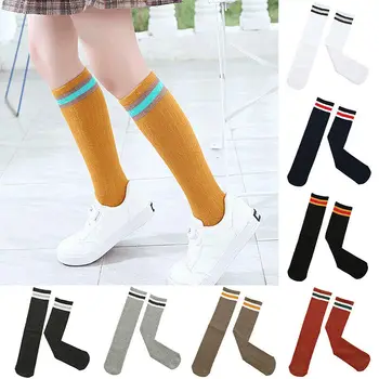 

Fashion Baby Kids Mid Tube Socks Princess Girl Rainbow Striped Elastic Soft Cotton Stockings Baby Knee Gifts Socks Size 3-8Y