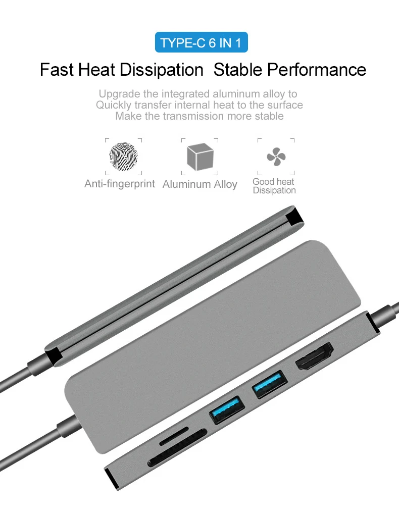 UTHAI C46 тип-c Мульти адаптер к HDMI 4 к концентратор USB3.0 конвертер TF/SD кард-ридер для Macbook Pro 6в1 док-станция для переключателя PD