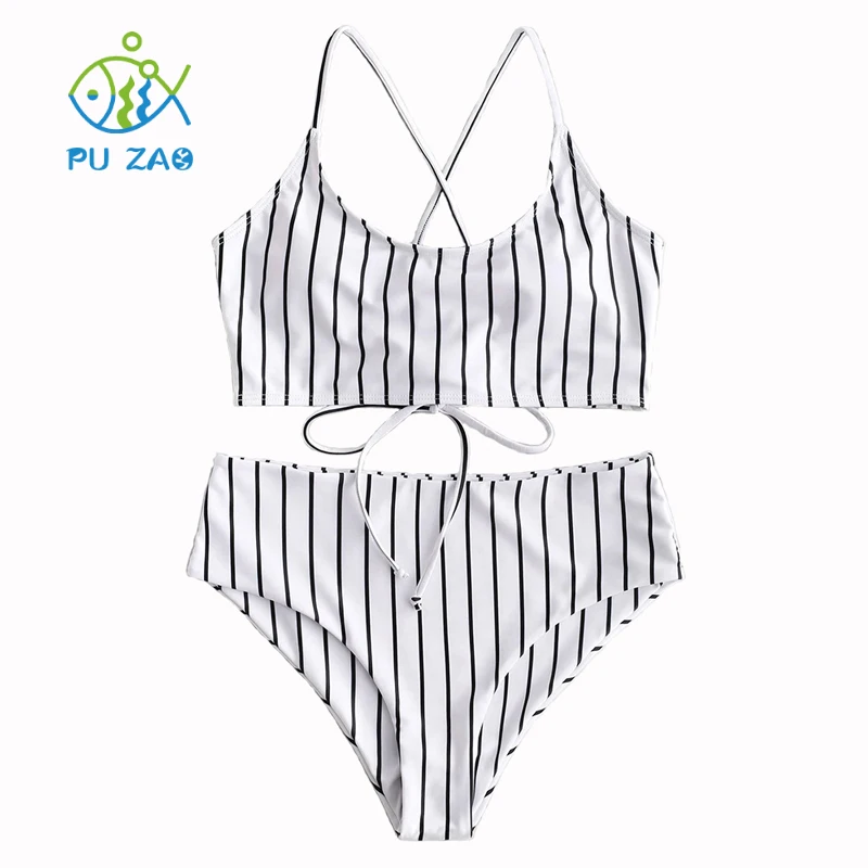 

Hot Sale Bikini Ladies Split Stripes Bikinis Set 2020 Padded Women Swimsuit Striped Bathing Suit Push Up High Waist Swimwear