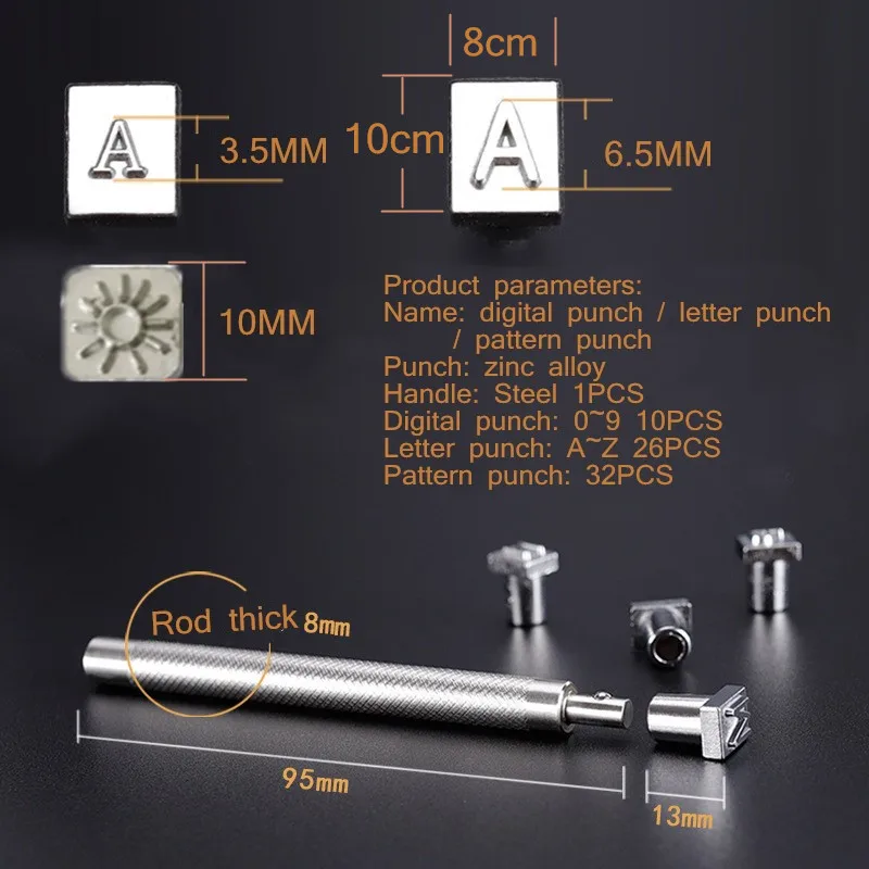 DIY Leather Stamping Tool Set 37 Metal Letters and Numbers Pattern Stamp Punch Set Leather Craft Printing Tools 3.5mm 6.5mm