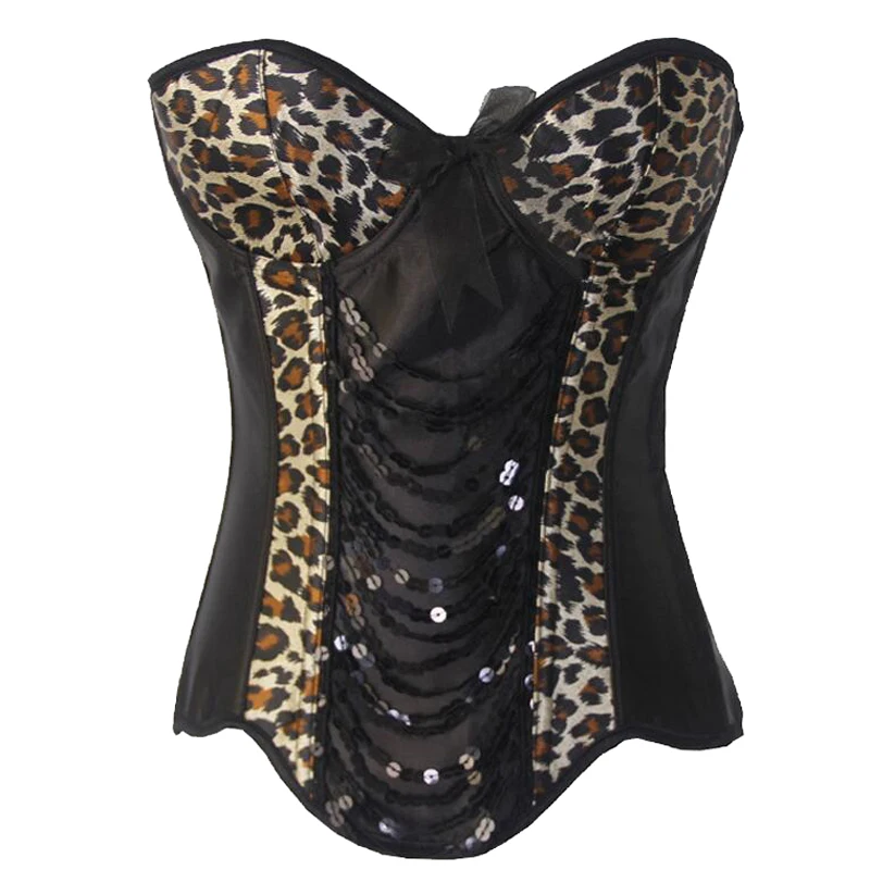 Сексуальное платье с корсетом плюс размер готический овербюст Черный корсет Топ Леопард стимпанк платье бюстье, нижнее белье, корсет юбка в стиле бурлеск
