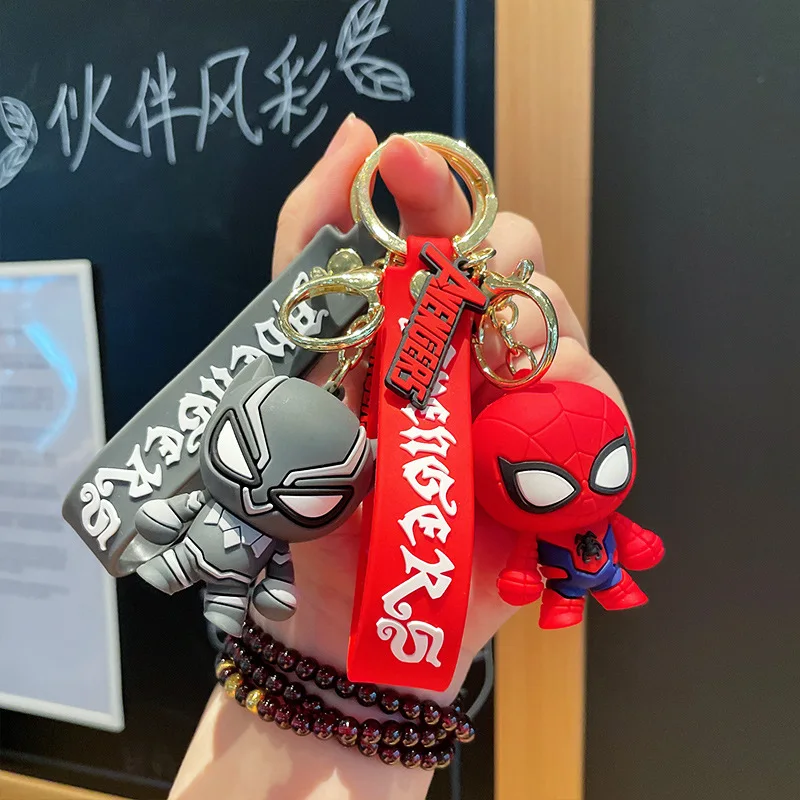 Disney Marvel Keychain Cartoon Cute Black Panther Captain America Spiderman  Epoxy Keyring Children's Toys Student Bag Pendant