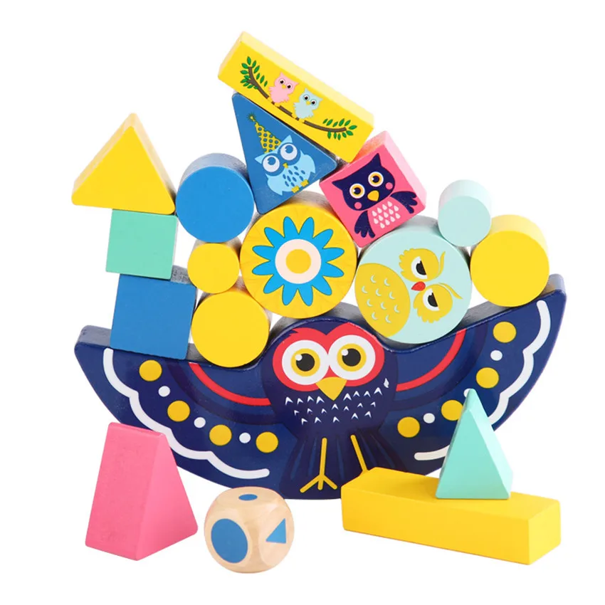 

Wooden Owl Balance Building Blocks Stacking High Early Childhood Education Cartoon Animal Pile Tower Board Game Toy for Children