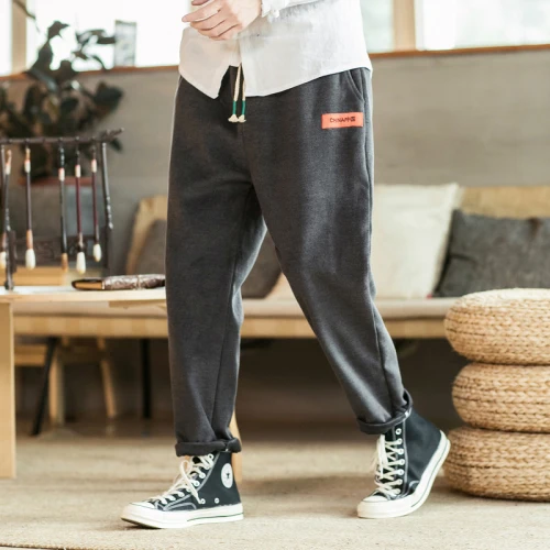 Liketkit, мужские китайские традиционные повседневные штаны, зима, плотные штаны для бега, мужские ЯПОНСКИЕ ВИНТАЖНЫЕ свободные шаровары 5XL - Цвет: Серый
