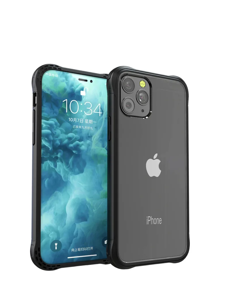 iPhone11 серии tpu+ pc два в одном четыре угла анти-капля, Прозрачный Простой Чехол для мобильного телефона - Цвет: black