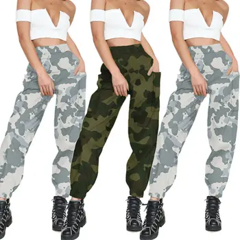 

2019 New Women Camouflage Cargo Pant Casual Outdoor Elastic High Waist Baggy Jogger Workout Pants Hip Hop Loose Long Trousers