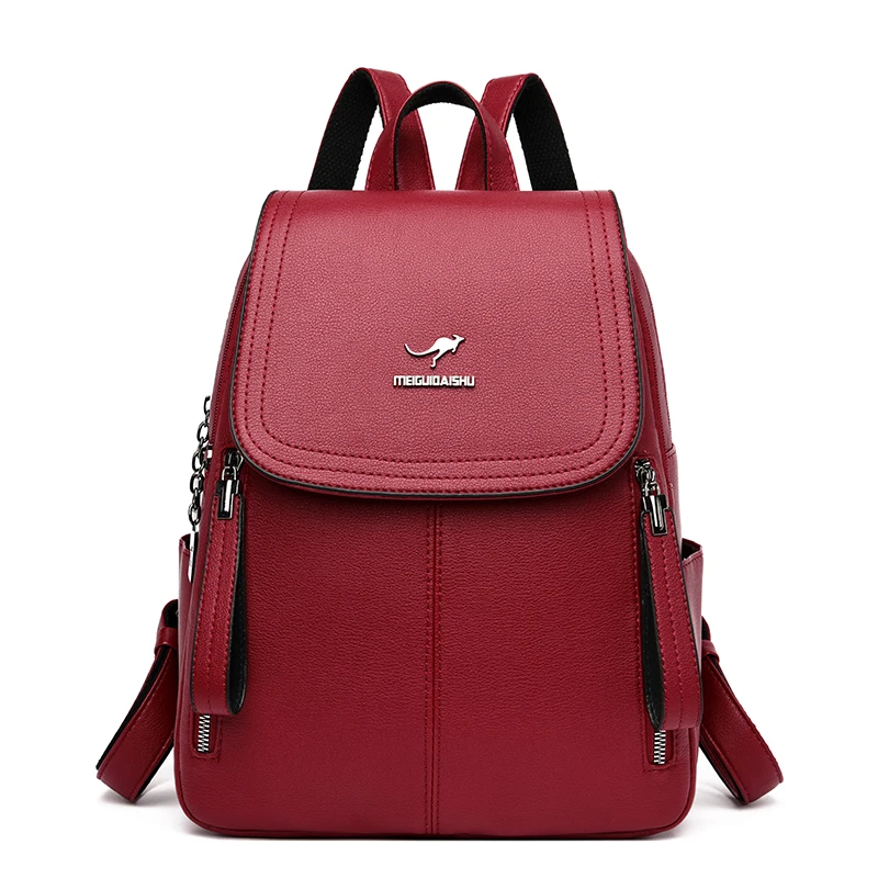 Модный рюкзак, женская сумка через плечо, известный бренд, кожаные рюкзаки, большая вместительность, рюкзак, школьные сумки для девочек-подростков, сумка - Цвет: Red