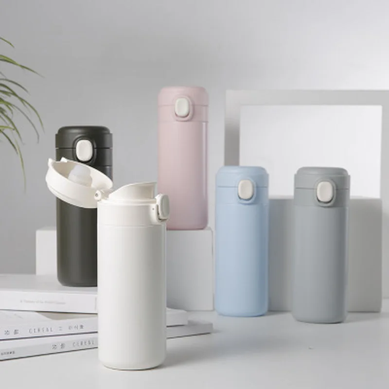 350/500ml Bouncing Cover Stainless Steel Vacuum Flask With Cover Portable Student Couple Straight Cup Outdoor Hot Travel Mug
