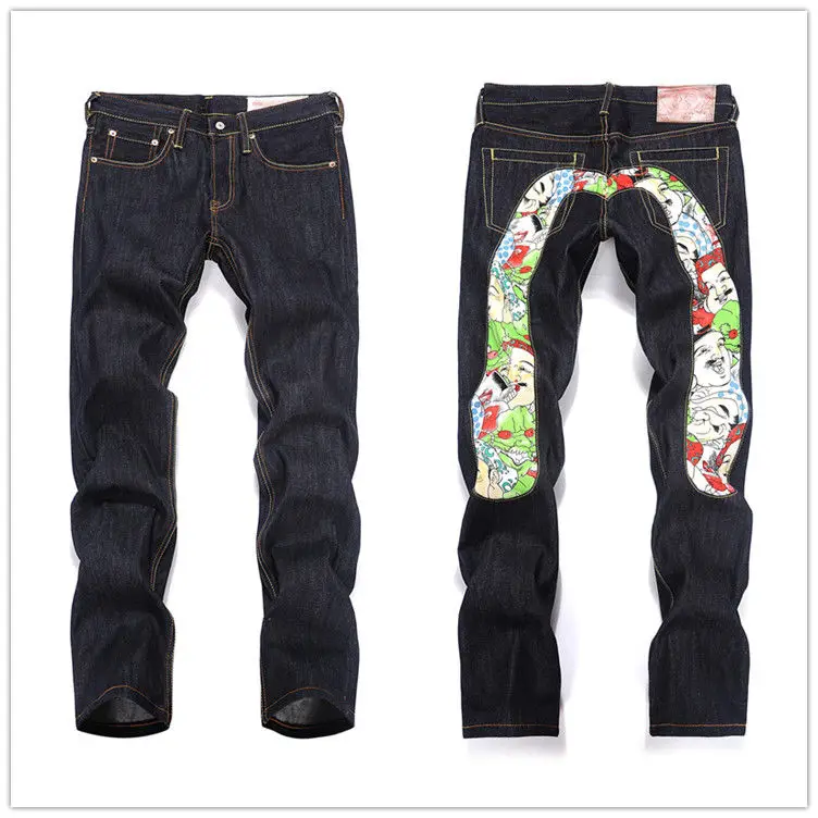 New Evisu Top Quality Fashion Casual Hip Hop Men's Jeans Printing Authentic Autumn Winter Men's Breathable Straight Pants - Цвет: Зеленый