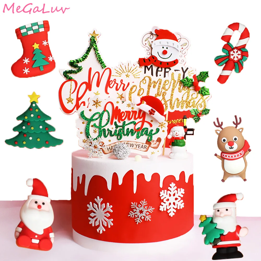 

Merry Christmas Cake Toppers Santa Claus Christmas Tree Cake Decorations Home Naviidad Noel New Year Cupcake Topper Flags