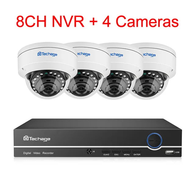 8CH NVR 4 Cameras Techage 5MP H.265 POE NVR купольная камера Система 5MP аудио запись звука Антивандальный Крытый CCTV безопасности P2P комплект видеонаблюдения - Цвет: 8CH NVR 4 Cameras