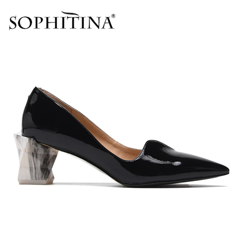 SOPHITINA/пикантные туфли-лодочки с острым носком; Высококачественная обувь из натуральной кожи на необычном каблуке; модная дизайнерская обувь; женские туфли-лодочки большого размера; PO320