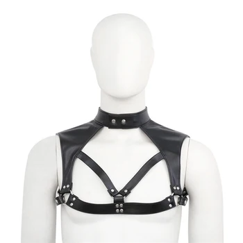 

Mens Pu Leather Harness Belt Adjustable Body Strap Halter Metal Ring Cosplay