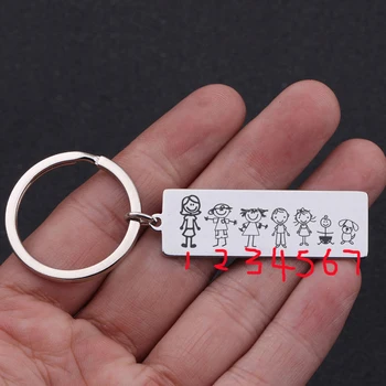 

Fashion Stick Family Keychain Stainless Steel Jewelry For Dad And Mom Gift Hold Up 10 People Accessories