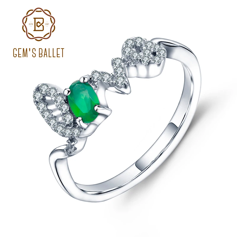 

GEM'S BALLET Natural Green Agate Gemstone Rings 925 Sterling Silver Love Letter Ring For Women Girlfriend Anniversary Jewelry