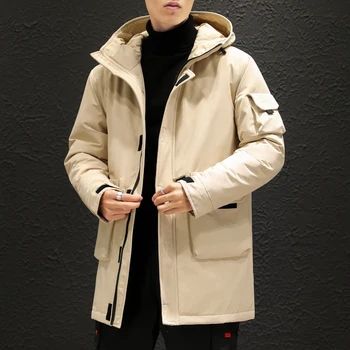 

Winter New Long Coat Men's Warm Thick Fashion Parka Men Solid Color Casual Hooded Coat Man Wild Loose Cotton Tooling Jacket