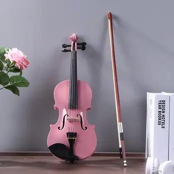Kit de violín acústico para el hogar práctico ejercitador de violín, cuerpo de tilo, placa lateral trasera, cabeza de Arce, férula 1/8 con arco de caja