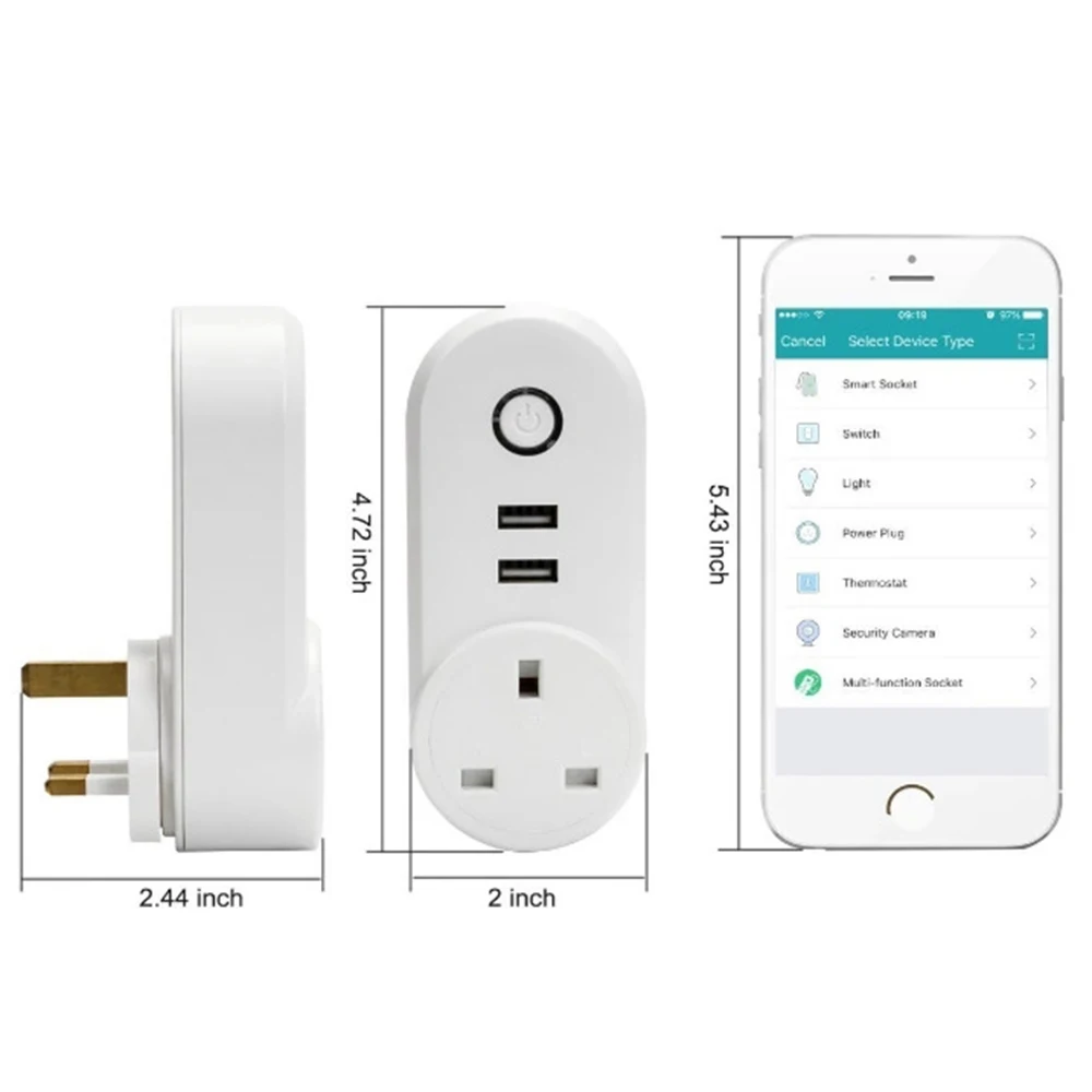 Умная Wi-Fi, вилка розетка с пульт дистанционного управления с USB приложение Управление таймер Функция Совместимость с Amazon Alexa и Google Home