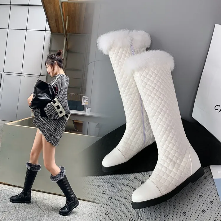 Top Quality 32~43 Fashion Winter Boots Women Plus Size Designer Snow Boots Luxury Knee Platform Heels Shoes Warm Fur Boot