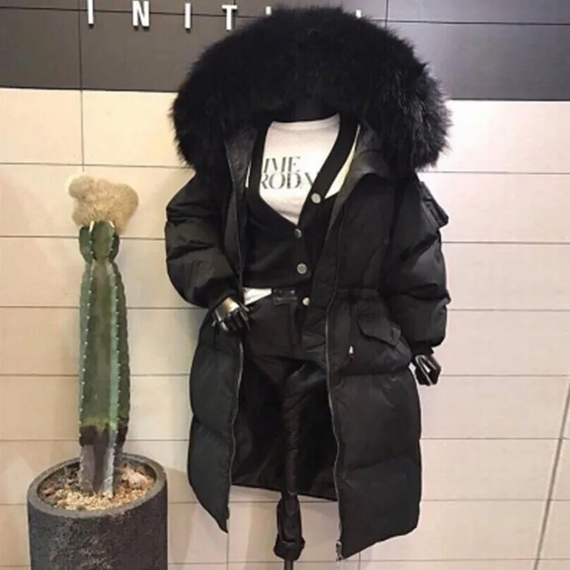 as picture Зимняя новая модная белая куртка-пуховик на утином пуху, женское длинное свободное плотное пальто с большим меховым воротником из лисы - Цвет: as picture