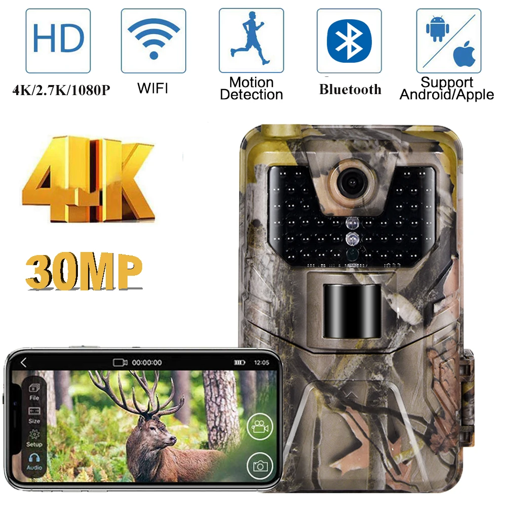 4K 30FPS Wifi Hunting Cameras 940nm APP Surveillance Wireless Bluetooth Control 30MP Wildlife Photo Traps Record Wifi900PRO