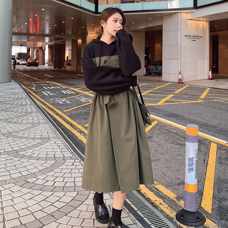 

Spring Clothing Women's 2019 New Style WOMEN'S Dress Hepburn Wind Skirt Korean-style High-waisted Splicing Dress Mid-length Skir