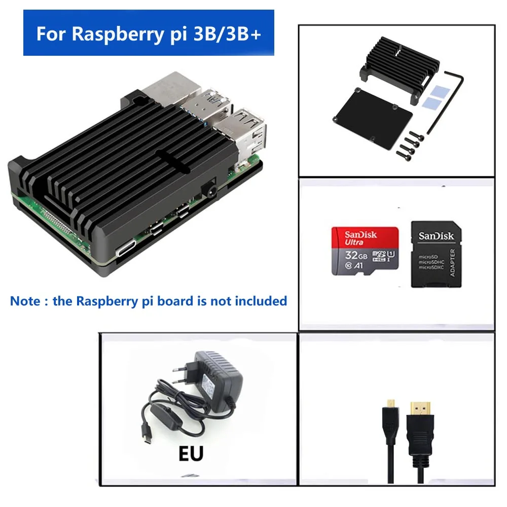 Фиолетовый Raspberry Pi 3B/3B+/4B Броня Алюминий сплава чехол с SD картой памяти на 32 ГБ+ 5V 3A питания+ HDMI для Raspberry pi 3B/3B+/4B - Цвет: Фиолетовый