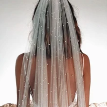 Изготовленный на заказ белый свадебный вуаль с жемчугом 3 метра ручной работы жемчужина Bling свадебная фата невесты реальные фотографии