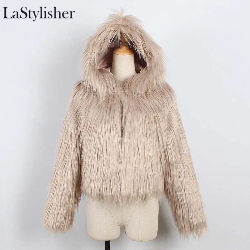 Пушистое теплое Женское пальто с капюшоном, куртки из искусственного меха, зимнее модное короткое меховое пальто, Брендовые женские пальто больших размеров на осень и зиму