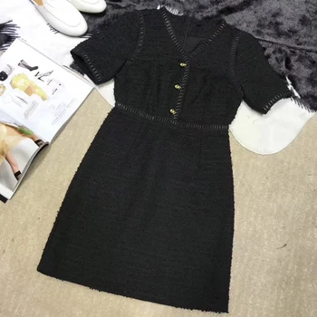

Contrast Collar Polka Dot Straight Dress Women Black short Sleeve Casual Summer Women Dresses