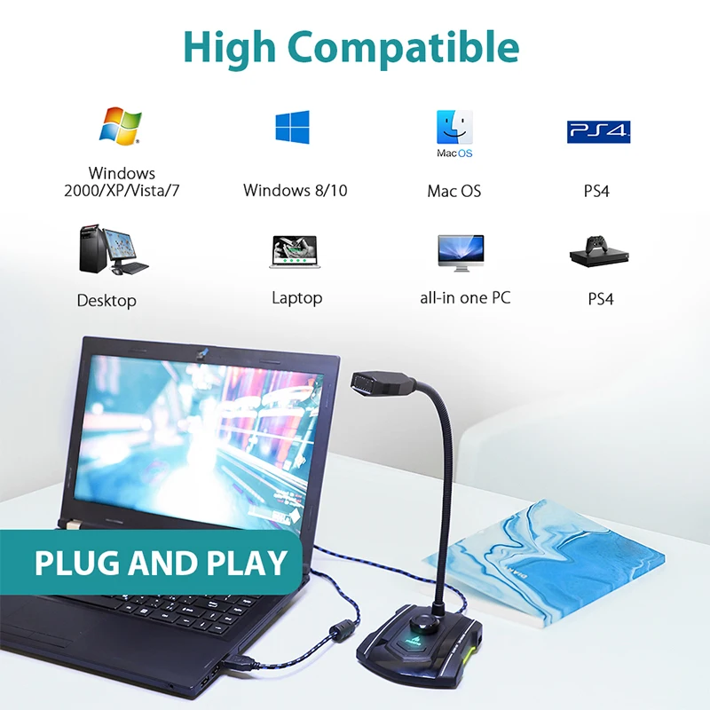 MAONO GM31 USB гусиная шея игровой микрофон Omnidirectionnel Studio Microfono настольный компьютер профессиональный светодиодный микрофон для ПК ноутбука