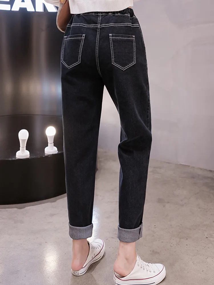 JUJULAND Женская Талия на резинке джинсы плюс размер свободные зимние джинсы 5841