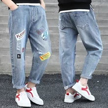 Новые товары, джинсы с дырками для мальчиков г. Осенние новые стильные детские брюки в Корейском стиле для больших мальчиков модные штаны