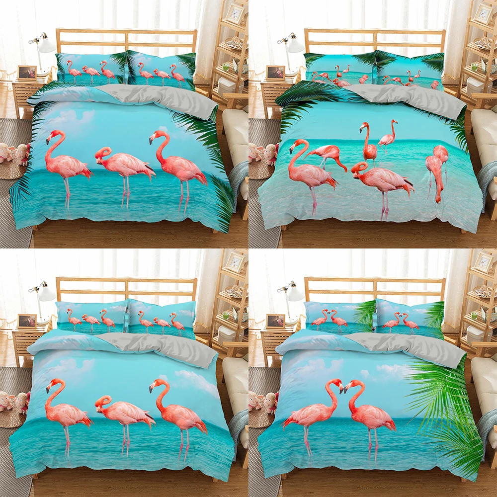 

NEW 3D Printed Duvet Creativity blue Flamingo Pattern Bedding set Soft Quilt set Duvet Cover Pillowcases Multi Size
