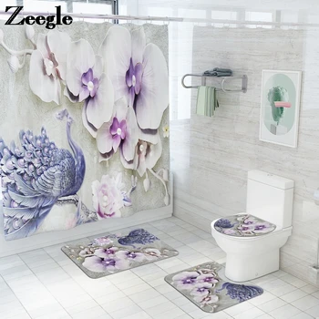 

Shower Mat Bathroom Carpet Anti Slip Rug Pad Absorbent Bath Mats Set Microfiber Mat for Bathroom Flowers Print