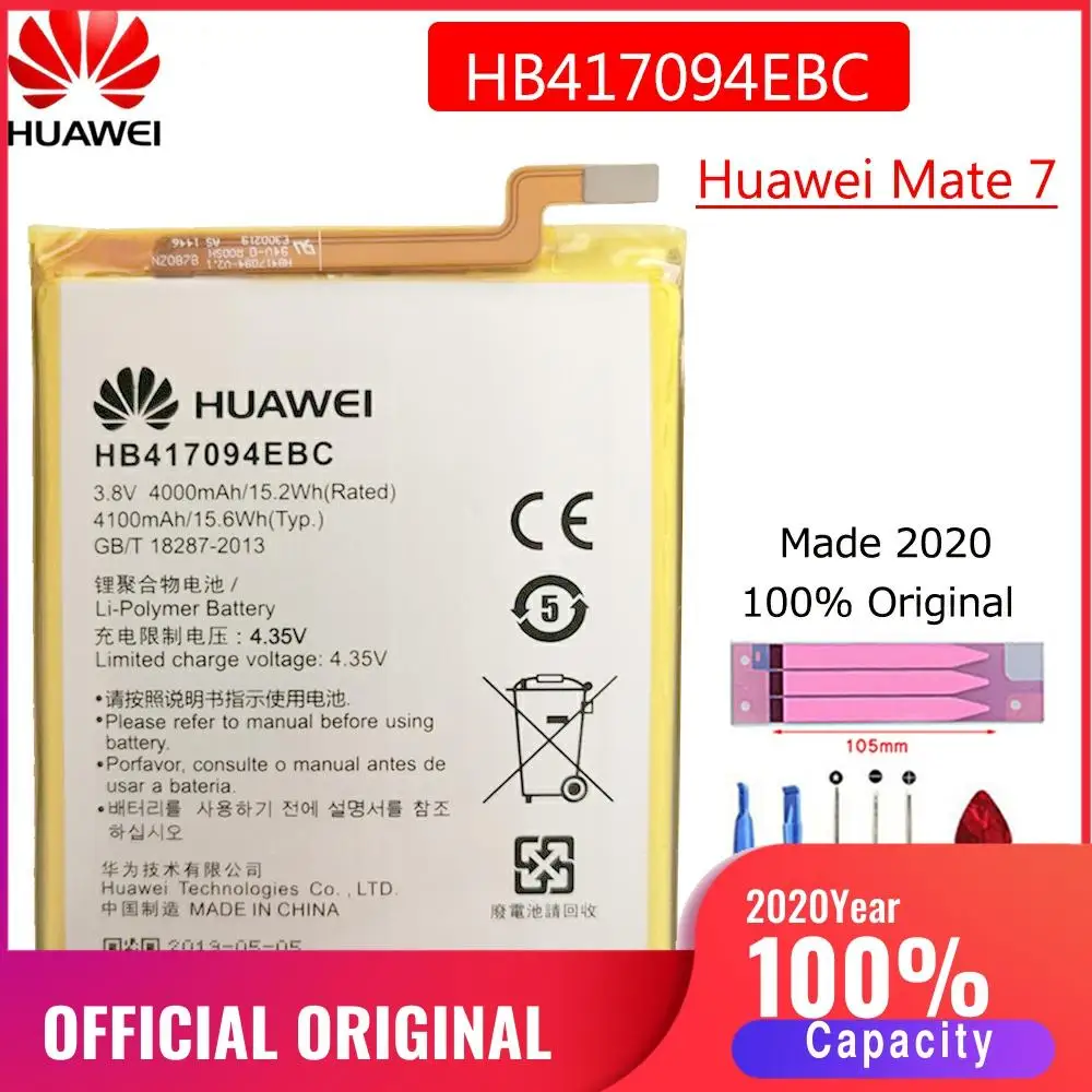 HB417094EBC 100% Оригинальная батарея для телефона Huawei Ascend Mate 7 MT7 TL00 TL10 UL00 CL00 4100mAh сменные