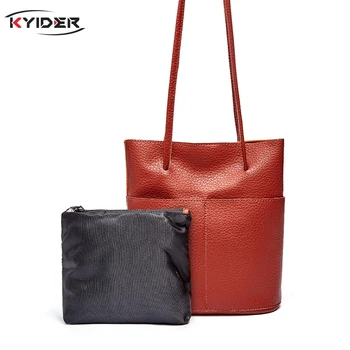 

Brand Women Genuine Leather Shoulder Bags Causal Vintage Soft Cowhide Skin Handbag Shopping Bucket Liner Bag High Quality KYIDER