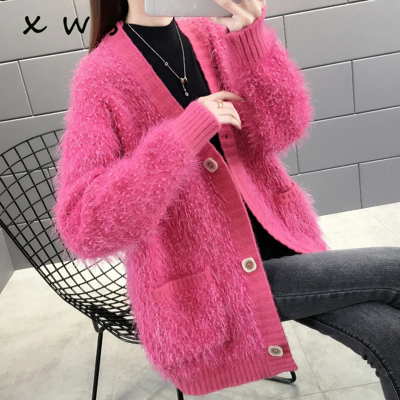 

2020 Autumn Winter Women Sweater Cardigans Oversize V neck Knit Cardigans Girls Outwear Korean Chic Tops Suete Mujer Poncho