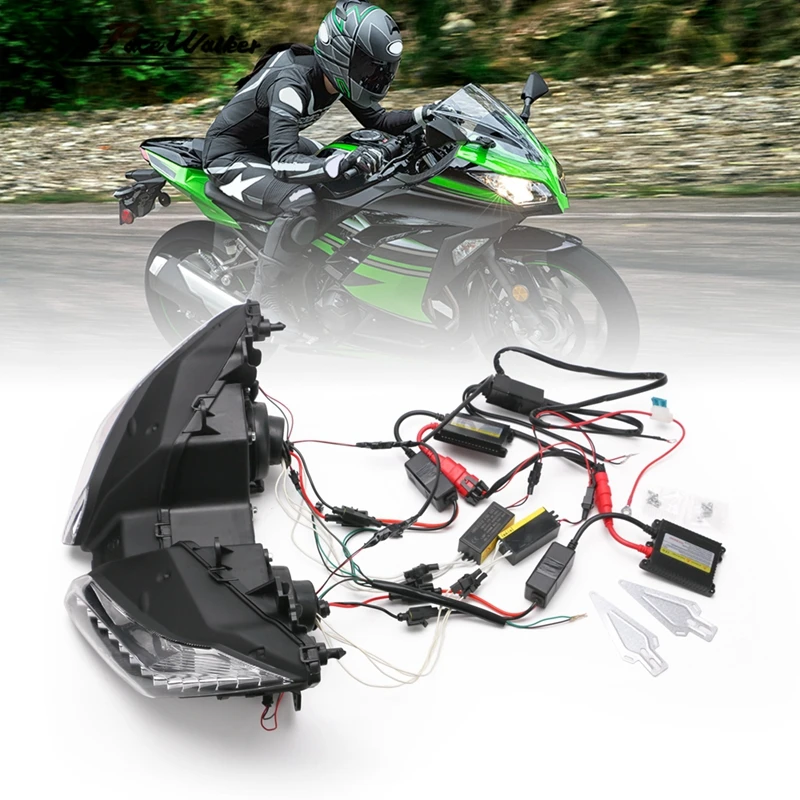 Мотоциклетная фара ангел глаз для Kawasaki NINJA250 300 ZX6R ZX 6R NINJA250 NINJA300 HID проектор фара в сборе 2013