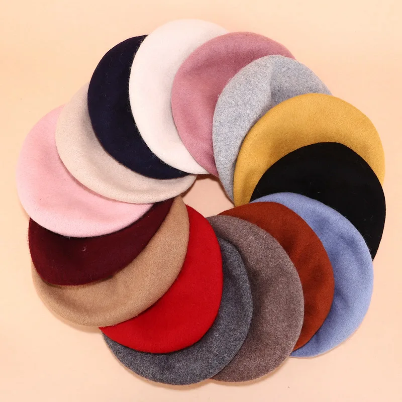 

New Fashion Solid Color Warm Wool Winter thin wool Women Girl Beret French Artist Beanie Hat Cap For Female literary hats