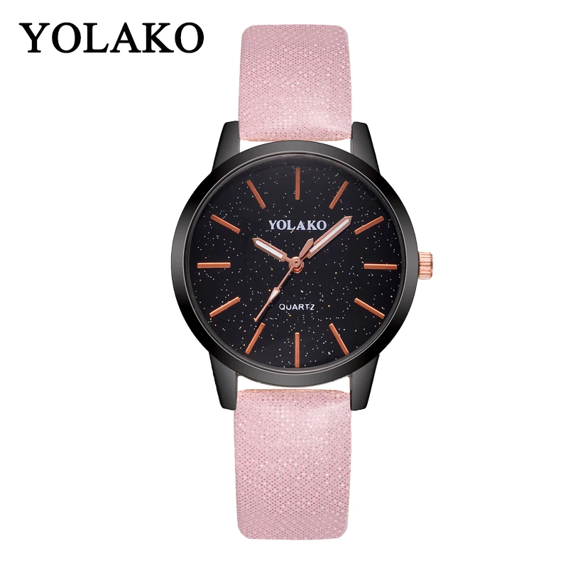 buy 2019 Women Romantic Starry Sky Wrist Watch Leather Rhinestone Designer Ladies Clock YOLAKO Brand часы женские zegarek damski